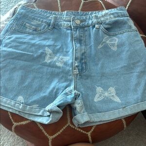 SHEIN Blue Jean Shorts with Distressed Butterfly Design